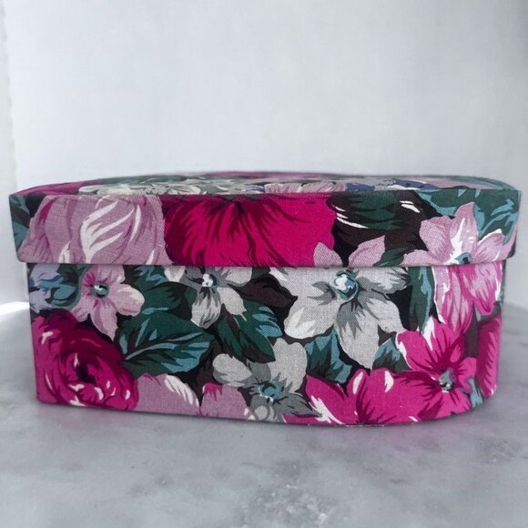 Heart-Shaped Floral Fabric Box Storage Trinkets Jewelry Keepsakes Dressing Table - Picture 3 of 12